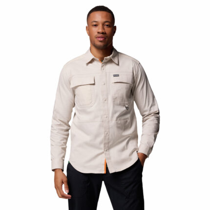 a man wearing a beige Landroamer Twill Long Sleeve Shirt