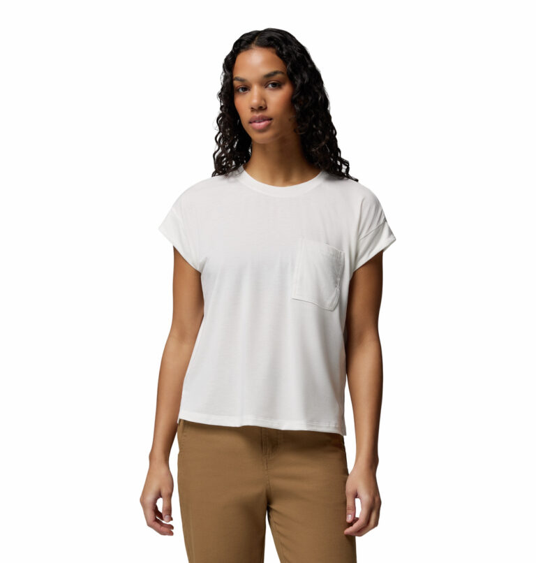 a women wearing a white Daniela Falls Short Sleeve Shirt
