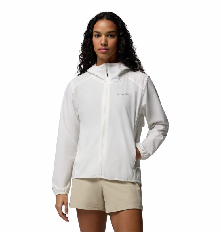 a women wearing a White Trailborne Jacket