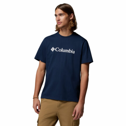 a man wearing a blue CSC Basic Logo Short Sleeve Tee