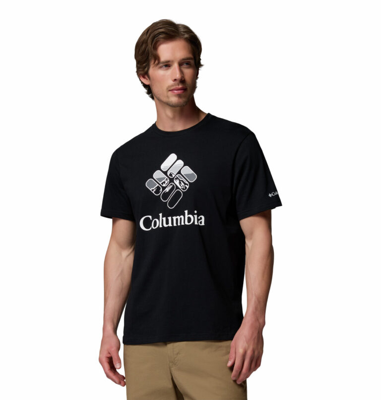 a man wearing a black CSC Seasonal Graphic Tee