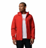 a man wearing a orange Trailborne Jacket