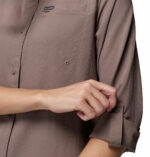 a women wearing a grey Silver Ridge II Utility Long Sleeve Shirt