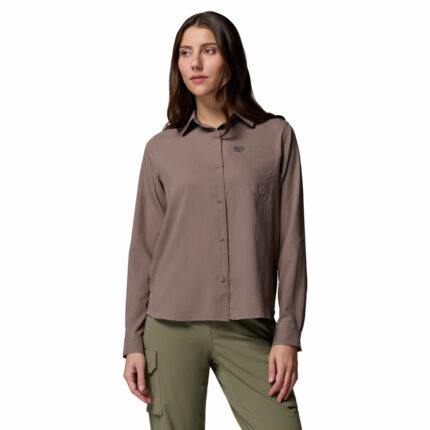 a women wearing a grey Silver Ridge II Utility Long Sleeve Shirt