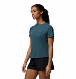 a women wearing a blue Stealth Spring Short Sleeve Tee