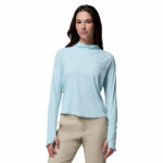 a women wearing a blue Stealth Spring Long Sleeve Hoodie