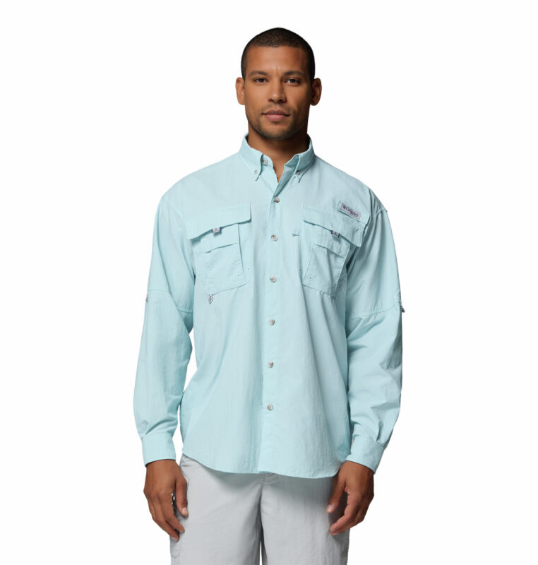 a man wearing a PFG Bahama II Long Sleeve Shirt