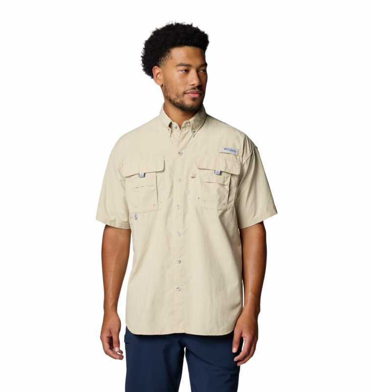 a man wearing a PFG Bahama II Short Sleeve Shirt