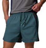 a man wearing a blue three pitch shorts