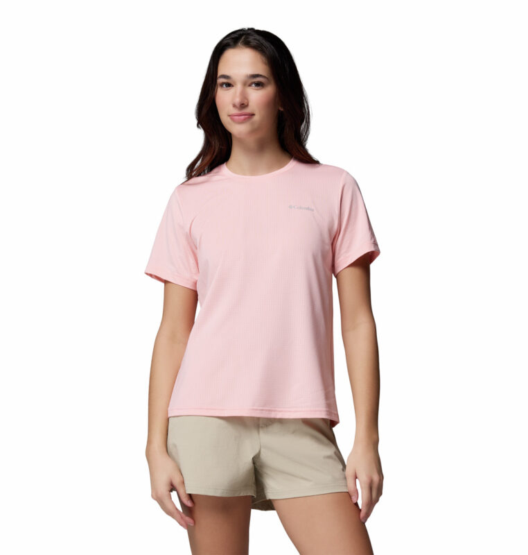 a women wearing a pink Wild Springs Short Sleeve Tee