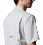 a man wearing a grey PFG Blood and Guts V Short Sleeve Shirt