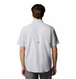 a man wearing a grey PFG Blood and Guts V Short Sleeve Shirt