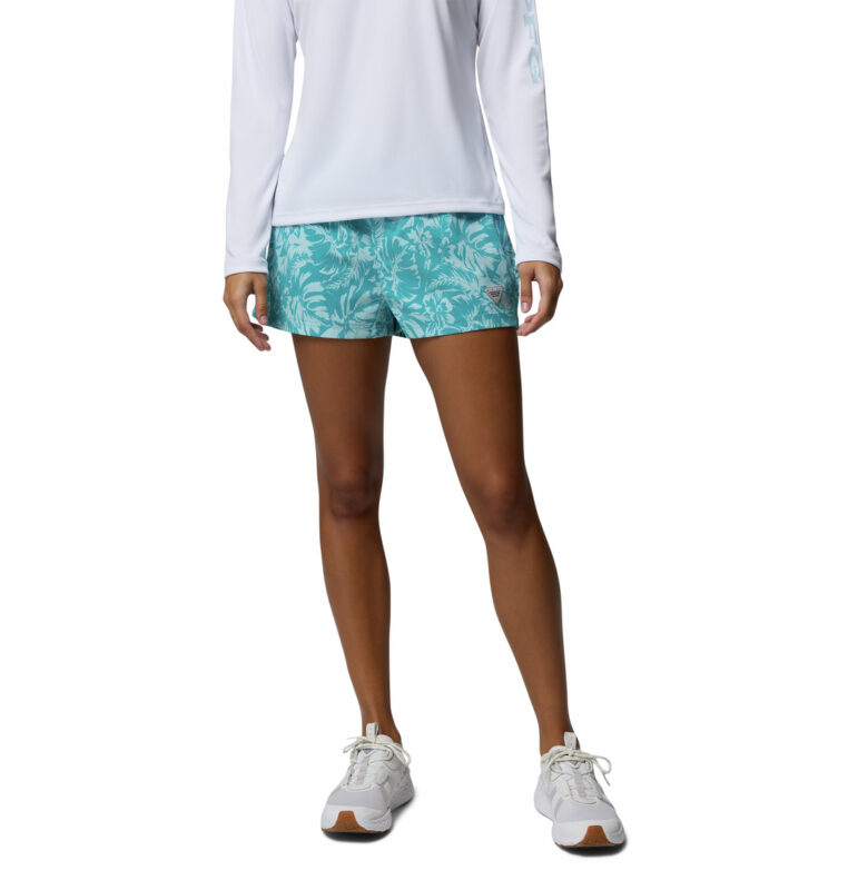 a women wearing PFG Rugged Water Printed Shorts