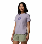 a women wearing a purple Parsons Point Short Sleeve Graphic Tee