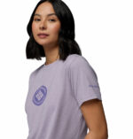 a women wearing a purple Parsons Point Short Sleeve Graphic Tee