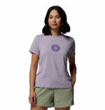 a women wearing a purple Parsons Point Short Sleeve Graphic Tee