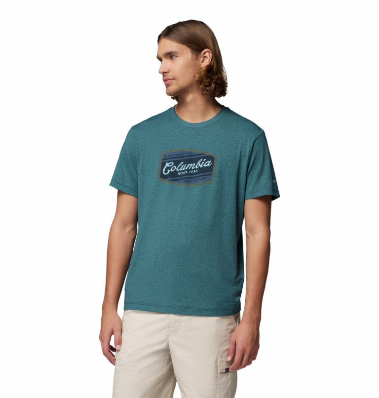 a man wearing a blue Parsons Point Graphic Tee