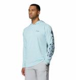 a man wearing a blue PFG Terminal Tackle Hoodie