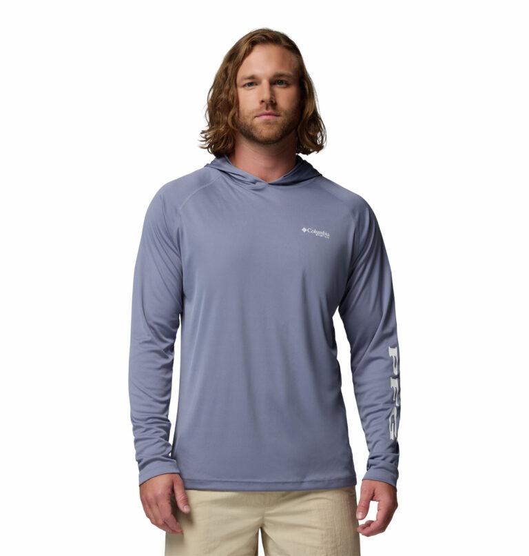a man wearing a PFG Terminal Tackle Hoodie