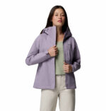 a women wearing a purple Hikebound II Jacket