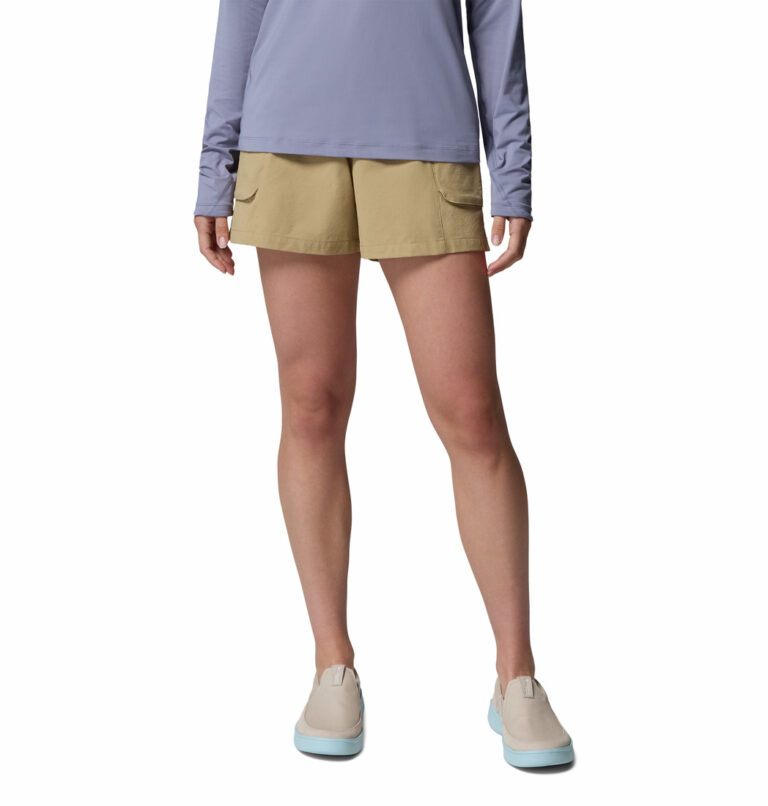 a women wearing PFG Wild Cast Shorts