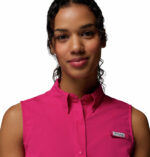 a women wearing a PFG Tamiami Sleeveless Shirt